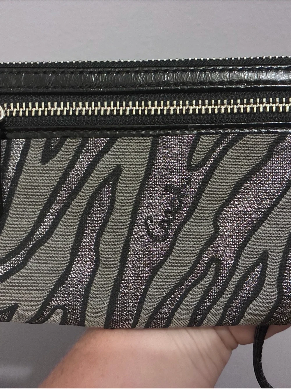 Vintage Coach Madison Lurex Zebra Print Large Wristlet Black Silver Y2K